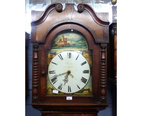 Mid-19th century longcase clock with arched painted dial with Roman numerals, signed 'Northwood', set in an oak and mahogany 