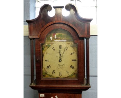 Waight, Birmingham, a 19th century longcase clock with painted arched dial and a 30-hour movement striking on a bell, set in 