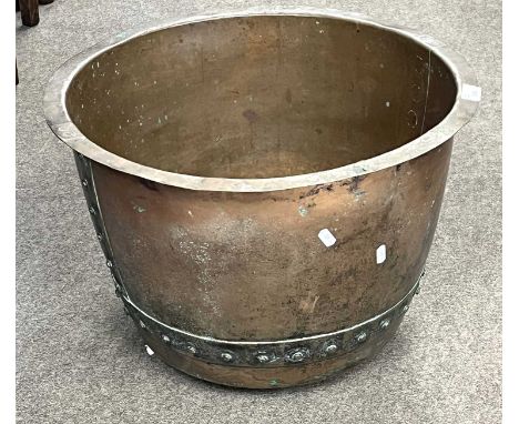 Riveted copper planter of circular form, 51cm diam