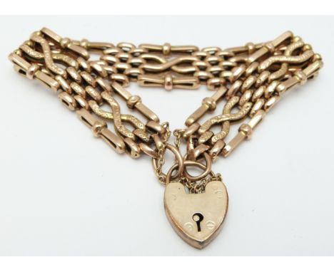 A 9ct rose gold gate bracelet with textured detail, 19.8g&nbsp;