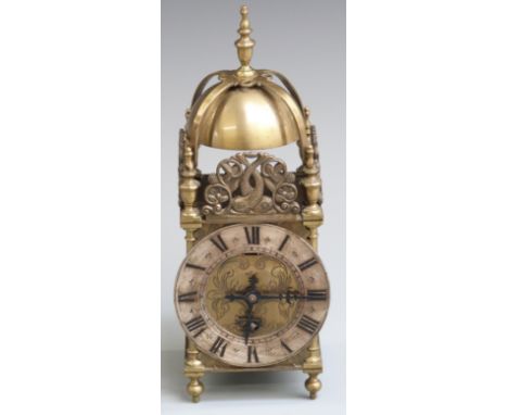 Elliott brass lantern clock with Roman silvered chapter ring, 30cm tall&nbsp;