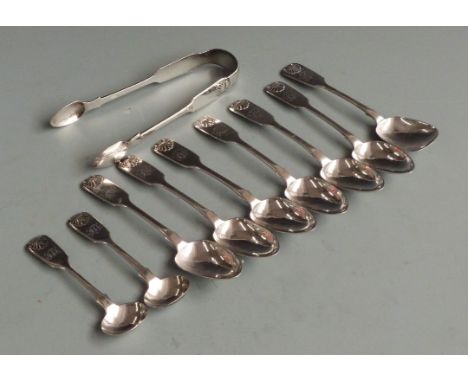 Quantity of Victorian Newcastle hallmarked silver cutlery including sugar tongs, caddy or sugar scoop, teaspoons etc, weight 