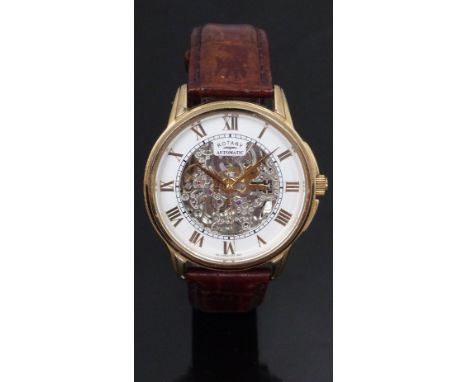 Rotary gentleman's automatic wristwatch ref. GS03862/01 (14175) with skeleton dial, silver chapter ring, gold Roman numerals,