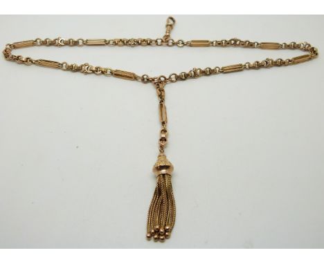 Victorian 9ct rose gold fob/ watch chain with tassel decoration, 21.5g, 29cm long&nbsp;