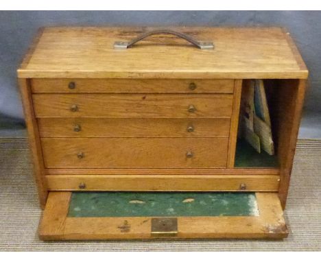 A light oak fitted tool chest and contents to include micrometers, width 52cm