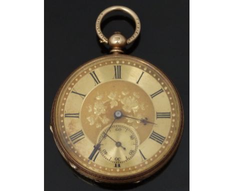 Chronometer Lever Balance 14ct gold open faced pocket watch with inset subsidiary seconds dial, blued beetle and poker hands,