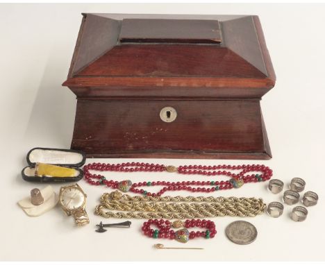 Rotary watch, agate necklace and bracelet with enamel and filigree sections, gilt necklace, white metal rings, silver brooch 