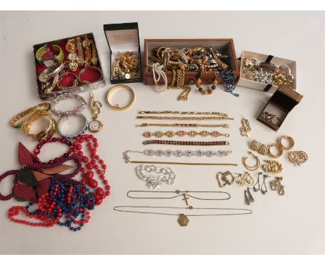 A collection of costume jewellery including watches, earrings, brooches, vintage paste necklace etc