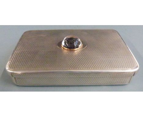 Victorian hallmarked silver sandwich or similar box having engine turned decoration and set with an Essex crystal intaglio de