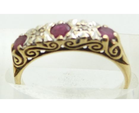 A 9ct gold ring set with rubies and diamonds, 1.8g, size K&nbsp;