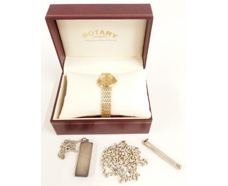 A 9ct gold ladies Rotary watch, in original box (20.4g), silver items etc