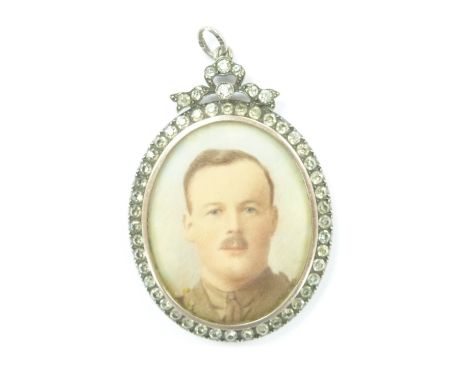 Victorian double sided locket set with a portrait miniature and paste, 3.7 x 5.5cm