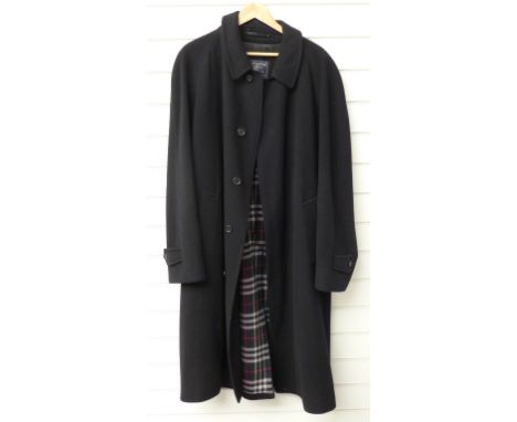 Vintage Burberrys gents navy blue wool and camel hair overcoat with tartan lining, approximately 48" chest&nbsp;
