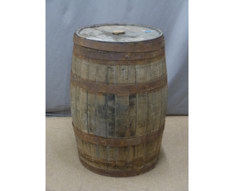 Vintage coopered wooden barrel, height 89cm