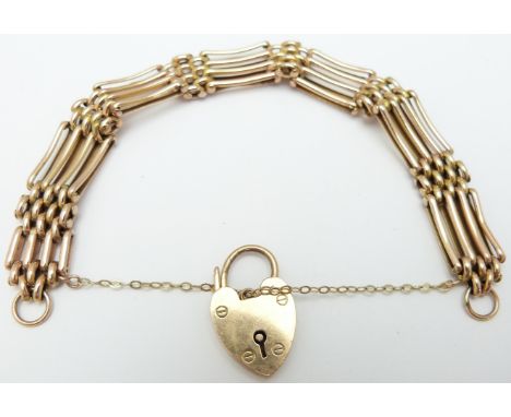 A 9ct rose gold gate bracelet with padlock clasp, 18.8g