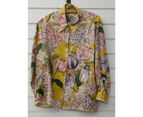 Gucci silk blouse flower and vase decoration and gold tone buttons, size 46