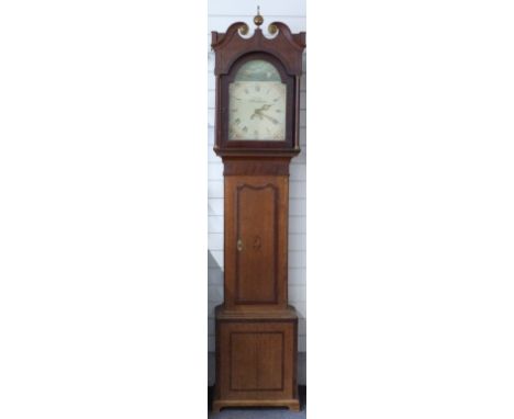 19thC/ Georgian longcase clock, Whitley, Bridgenorth to painted Roman arch top dial, with date aperture and Maritime decorati