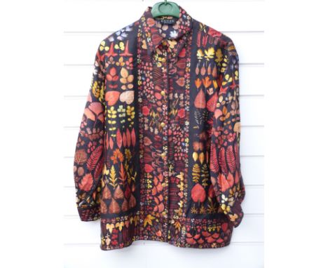 Vintage Gucci silk blouse with autumnal leaf decoration and gold tone buttons, size 42