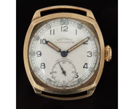 Rotary 9ct gold gentleman's wristwatch with inset subsidiary seconds dial, luminous blued hands, black Arabic numerals, silve