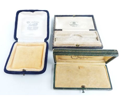 Vintage Mappin &amp; Webb jewellery box, Sanders velvet jewellery box, and another vintage jewellery box