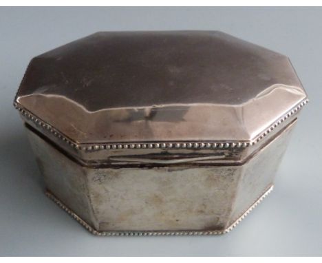 Czechoslovakian white metal octagonal dressing table or trinket box with beaded edge, with 1920's Czechoslovakian grade 3 (80