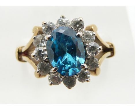 A 9ct gold ring set with blue topaz and cubic zirconia, 3.4g, size K&nbsp;