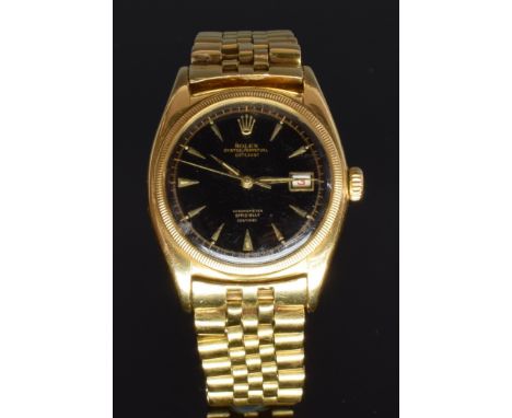Rolex Oyster Perpetual Datejust Ovettone Bubbleback 18ct gold gentleman's automatic wristwatch ref. 6105 with date aperture, 