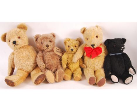 A collection of assorted vintage stuffed toys teddy bear animals to include 1950's Steiff, three British golden mohair bears 