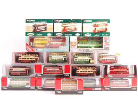 A collection of 18x assorted Corgi The Original Omnibus Company scale diecast model trolleybuses / trams to include; 45001, O