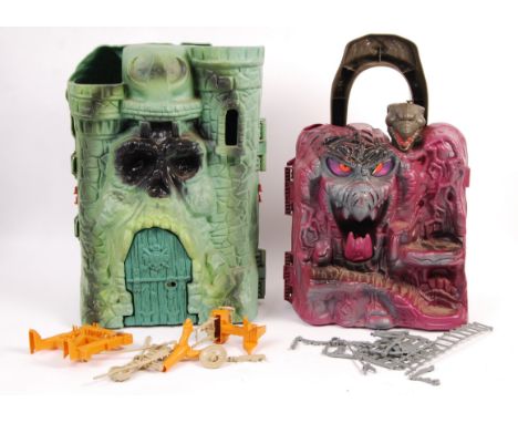 Two original vintage 1980's Mattel made Masters Of The Universe MOTU action figure playsets - ' Snake Mountain ' and ' Castle