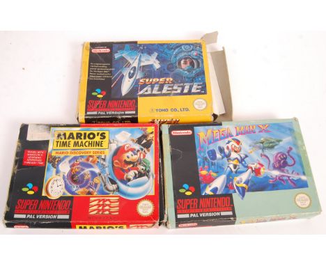 A collection of 3x rare vintage SNES Super Nintendo Entertainment System video console computer games to include; Mega Max X 