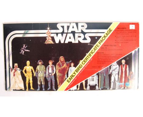 An incredibly rare vintage Kenner made Star Wars ' Early Bird Certificate Package '. Display board in superb condition, with 