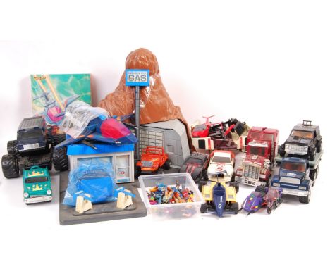 A large collection of original vintage 1980's Kenner made MASK action figure playsets, vehicles and figures to include; Bould