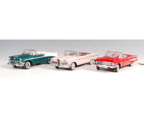 A collection of 3x Franklin Mint scale precision diecast vehicles to include; 1960 Chevrolet Impala Convertible, 1958 Edsel C