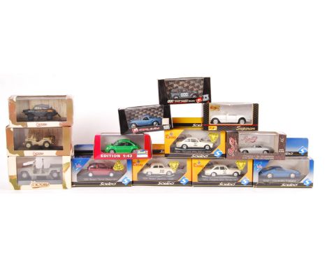 A collection of 13 boxed scale diecast models comprising Solido 1507 Chevrolet Camaro, 1532 Renault Twingo, 1924 Peugeot 504 