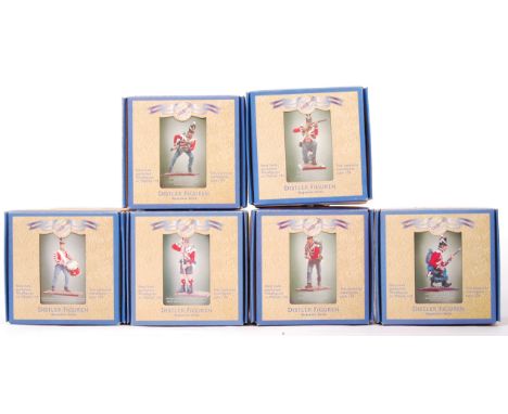 A collection of x6 Distler Figuren made lead model soldier / figure from the ' Waterloo Series '. All British Infantry variat