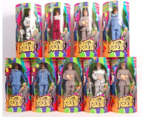 A collection of 9x Trendmasters made large-scale Austin Powers talking action figures - each appearing mint and unused, withi