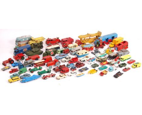 A good collection of 50+ assorted scale model diecast vehicles by Corgi, Husky, Matchbox and Dinky to include; Dinky Fire Eng