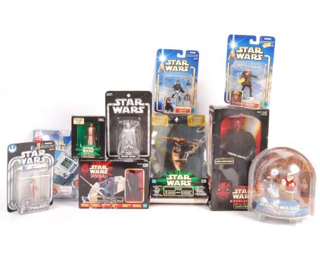 A collection of 10x assorted carded / boxed Hasbro made Star Wars action figures. To include; x2 12" scale figures ( Darth Ma