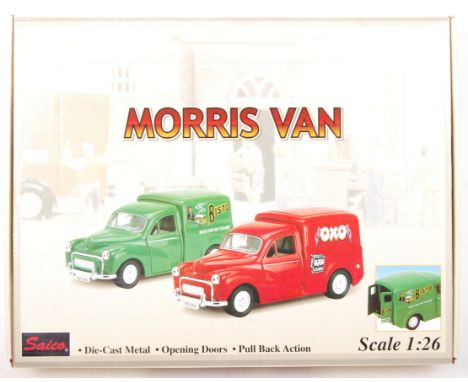 A Saico made ex-shop stock counter-top / dealer stock display set of 12x 1:26 scale ' Morris Van ' diecast models. All appear