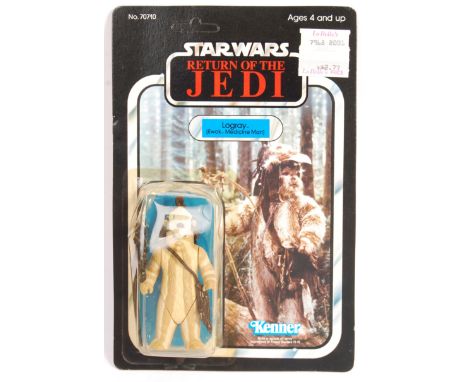 An original vintage Kenner made Star Wars carded action figure ' Logray ( Ewok Medicine Man ) '. 65 back Return Of The Jedi c