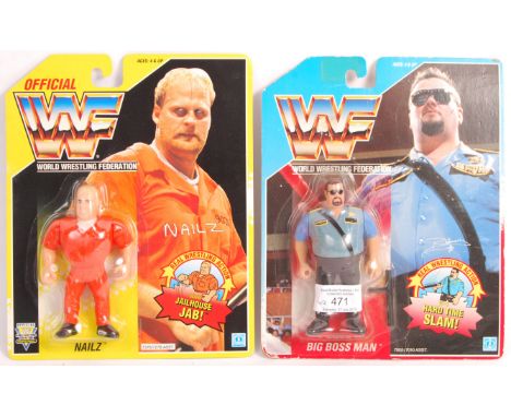 Two original rare vintage 1990's Hasbro made ' WWF - World Wrestling Federation ' carded action figures ' Nailz ' and ' Big B