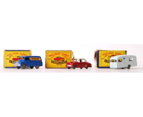 A collection of three boxed original vintage Matchbox Moko Lesney diecast models comprising: No. 25 Bedford CA Dunlop Van wit