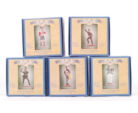 A collection of x5 Distler Figuren made lead model soldier / figure from the ' Waterloo Series '. All various infantry - Brun