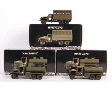 A collection of 3x Paul's Model Art made Minichamps 1:35 scale diecast model military vehicle sets to include; 2x GMC CCKW 35