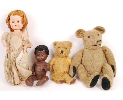 A collection of 4x vintage dolls and teddy bears - to include x2 vintage plastic ' Roddy ' dolls - one being a girl, the othe