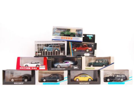 A collection of ten boxed 1/43 scale diecast models comprising: Minichamps 430 084012 Ford Scorpio Break 1995 green metal, 40