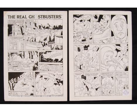 The Phil Elliott ' The Real Ghostbusters ' Artwork Collection - x2 original panels of story artwork from Marvel UK's ' The Re