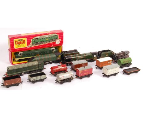 A collection of original vintage 00 Gauge train set model railway locomotives and rolling stock comprising: boxed Hornby Dubl
