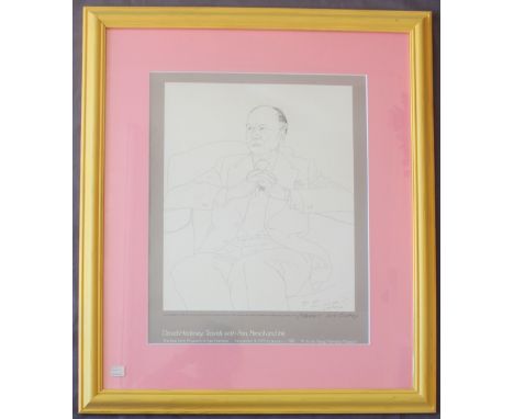 After David Hockney (Born 1937)Sir John Gielgud, ca. 1970A Fine Arts Museums of San Francisco posterSigned in pencilFramed an